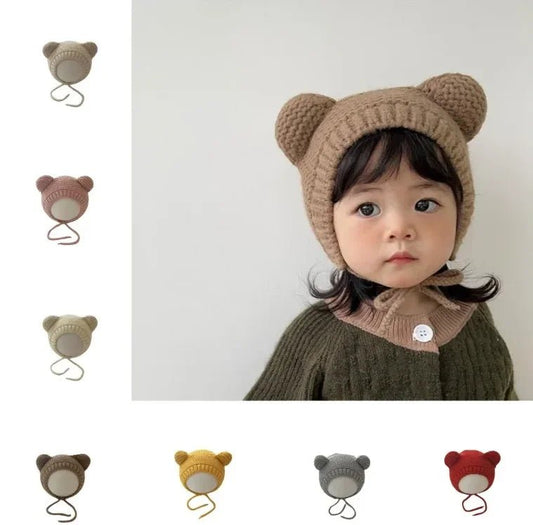 Sweet Newborn Beanie Kawaii Cartoon Bear Ear Crochet Bonnet for Baby Boy Girl Autumn Winter Warm Hat Toddler Photography Props - PratSN