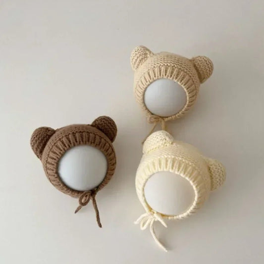 Sweet Newborn Beanie Kawaii Cartoon Bear Ear Crochet Bonnet for Baby Boy Girl Autumn Winter Warm Hat Toddler Photography Props - PratSN