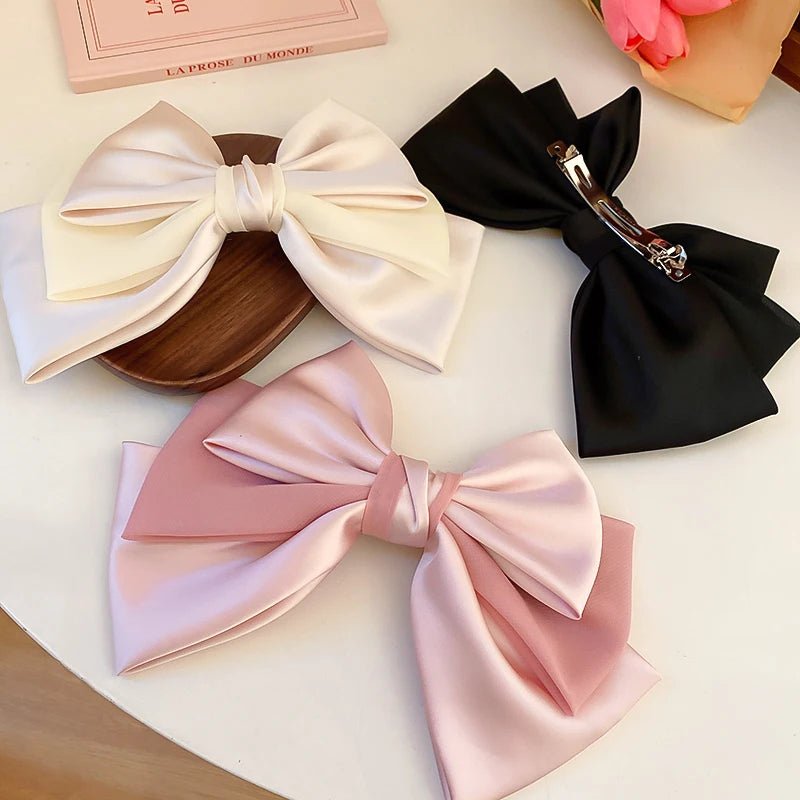 Sweet Pink Bow Hairpins Solid Color Big Bowknot Hair Clips Women Girls Soft Satin Barrettes Clip Party Wedding Hair Accessories - PratSN
