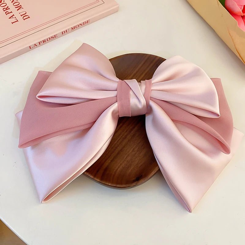 Sweet Pink Bow Hairpins Solid Color Big Bowknot Hair Clips Women Girls Soft Satin Barrettes Clip Party Wedding Hair Accessories - PratSN