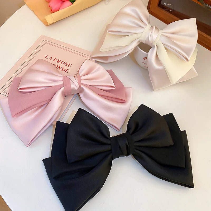 Sweet Pink Bow Hairpins Solid Color Big Bowknot Hair Clips Women Girls Soft Satin Barrettes Clip Party Wedding Hair Accessories - PratSN