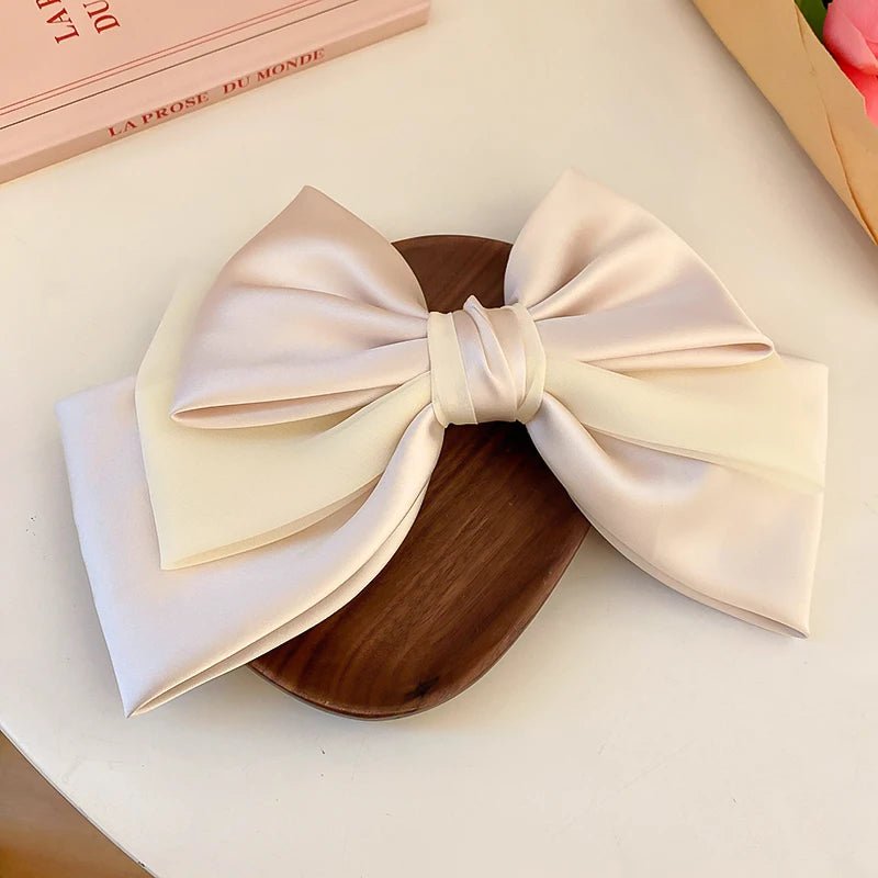 Sweet Pink Bow Hairpins Solid Color Big Bowknot Hair Clips Women Girls Soft Satin Barrettes Clip Party Wedding Hair Accessories - PratSN