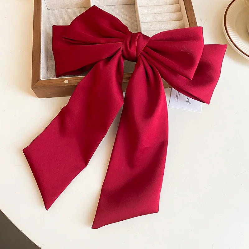 Sweet Pink Bow Hairpins Solid Color Big Bowknot Hair Clips Women Girls Soft Satin Barrettes Clip Party Wedding Hair Accessories - PratSN
