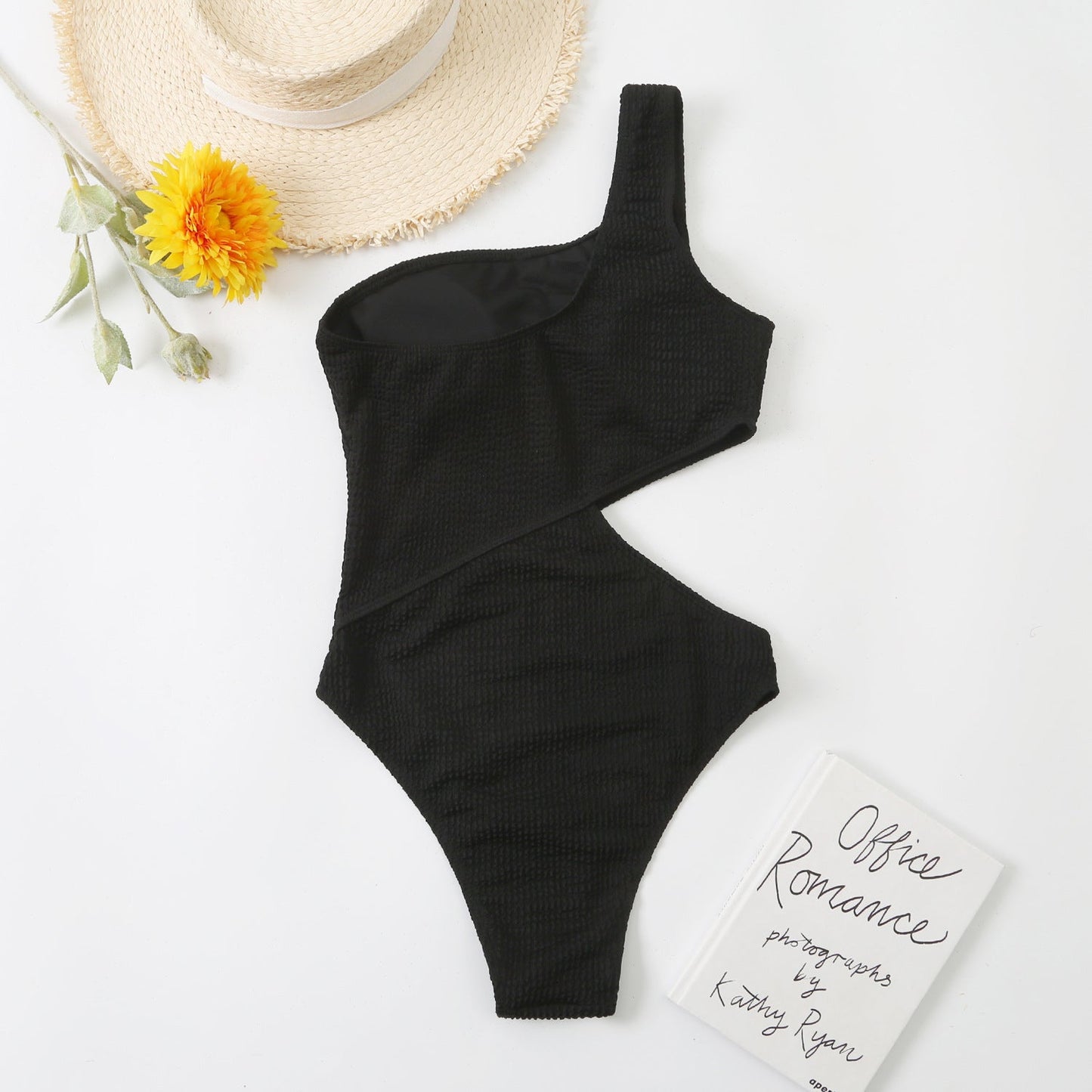 Swimsuit Womens One Piece Bikini Solid Color One Shoulder Swimsuit - PratSN