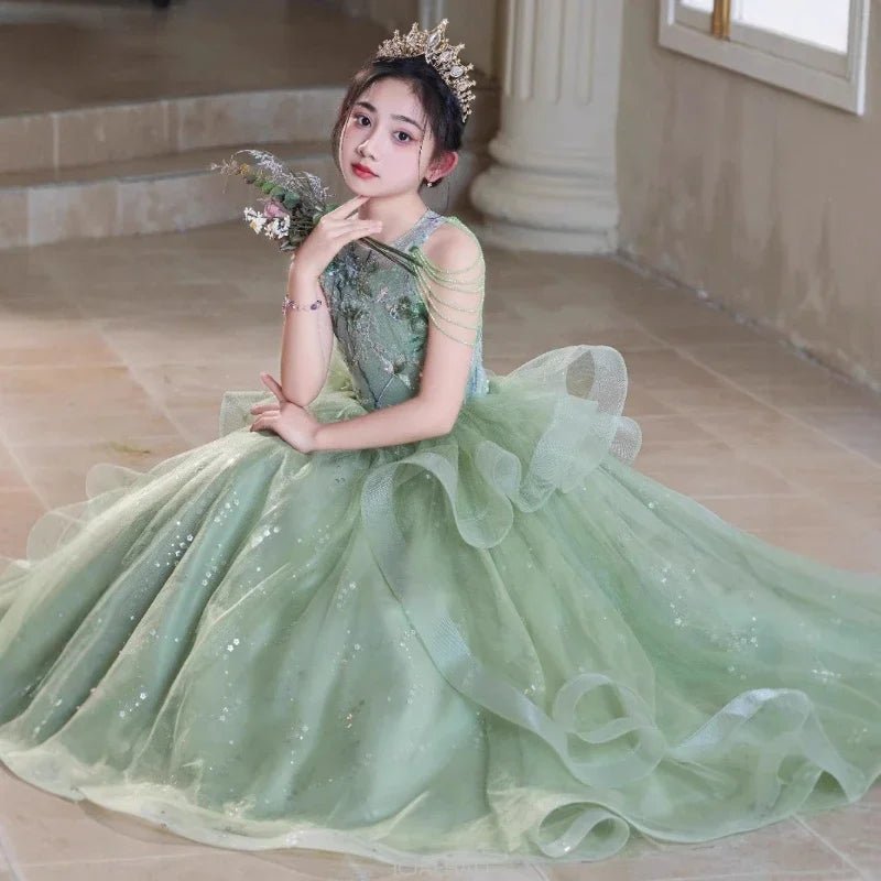 Teen Girl Clothes Green Girls Princess Dress Kids Pageant Host Gown Birthday Party Outfit - PratSN 11-12T / Green Teen Girl Clothes Green Girls Princess Dress Kids Pageant Host Gown Birthday Party Outfit - PratSN 11-12T / Green