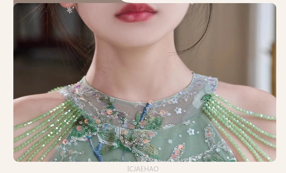 Teen Girl Clothes Green Girls Princess Dress Kids Pageant Host Gown Birthday Party Outfit PianoFormal Wear Recital Performance - PratSN