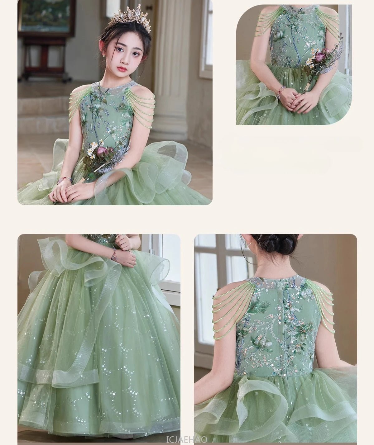 Teen Girl Clothes Green Girls Princess Dress Kids Pageant Host Gown Birthday Party Outfit PianoFormal Wear Recital Performance - PratSN