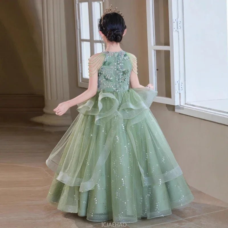 Teen Girl Clothes Green Girls Princess Dress Kids Pageant Host Gown Birthday Party Outfit PianoFormal Wear Recital Performance - PratSN