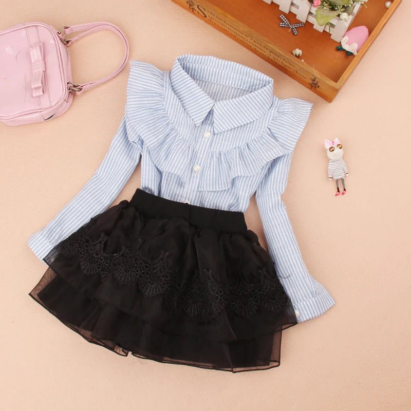 Teenage Girls Clothes Autumn Kids Blue Stripe Blouses Turn - down Collar Full Sleeve Shirt Children Cotton Tops School Girl Blouse - PratSN