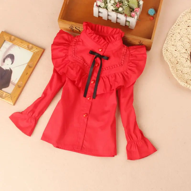 Teenage Girls Clothes Autumn Kids Blue Stripe Blouses Turn - down Collar Full Sleeve Shirt Children Cotton Tops School Girl Blouse - PratSN