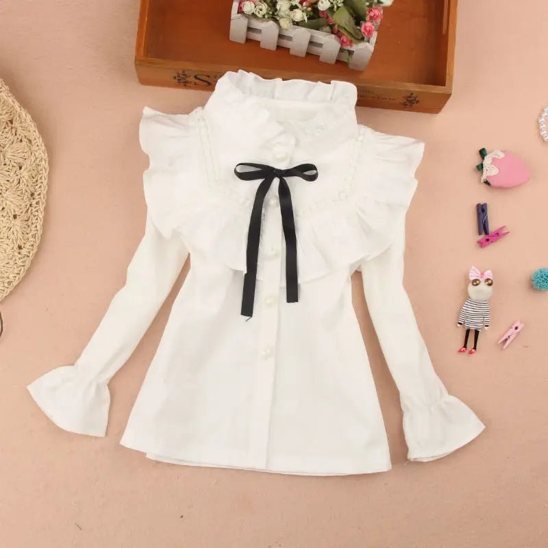 Teenage Girls Clothes Autumn Kids Blue Stripe Blouses Turn - down Collar Full Sleeve Shirt Children Cotton Tops School Girl Blouse - PratSN