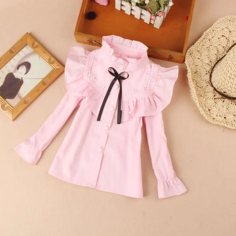 Teenage Girls Clothes Autumn Kids Blue Stripe Blouses Turn - down Collar Full Sleeve Shirt Children Cotton Tops School Girl Blouse - PratSN
