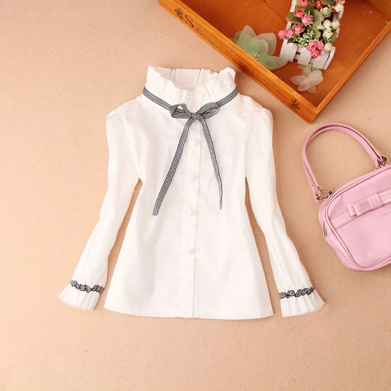 Teenage Girls Clothes Autumn Kids Blue Stripe Blouses Turn - down Collar Full Sleeve Shirt Children Cotton Tops School Girl Blouse - PratSN