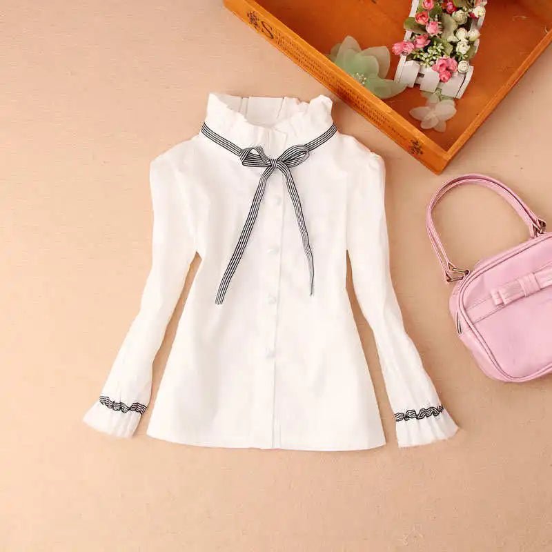 Teenage Girls Clothes Autumn Kids Blue Stripe Blouses Turn - down Collar Full Sleeve Shirt Children Cotton Tops School Girl Blouse - PratSN
