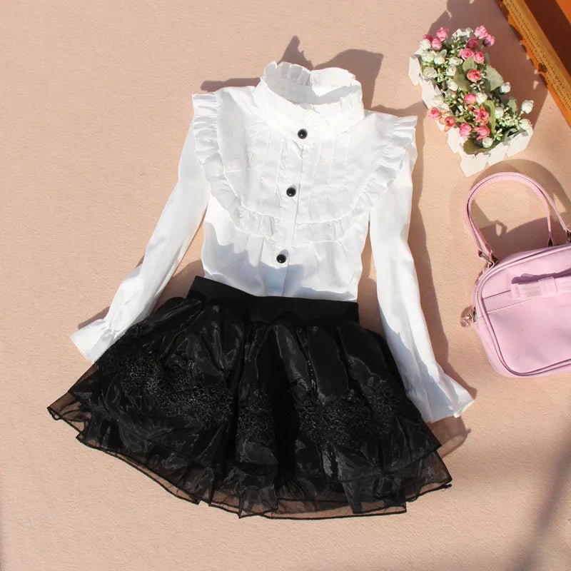 Teenage Girls Clothes Autumn Kids Blue Stripe Blouses Turn - down Collar Full Sleeve Shirt Children Cotton Tops School Girl Blouse - PratSN