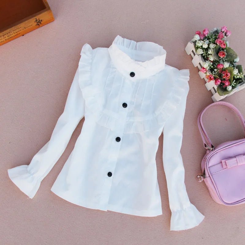 Teenage Girls Clothes Autumn Kids Blue Stripe Blouses Turn - down Collar Full Sleeve Shirt Children Cotton Tops School Girl Blouse - PratSN