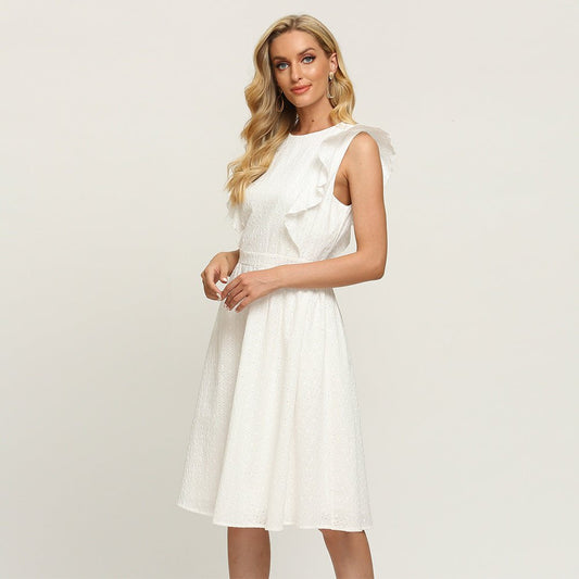 Temperament Solid Color Sleeveless Ruffle Dress Dress - PratSN