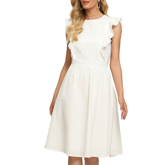 Temperament Solid Color Sleeveless Ruffle Dress Dress - PratSN