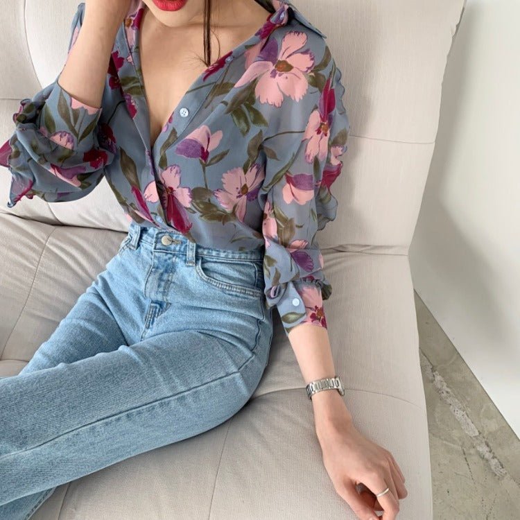 Thin Slim Simple Western Style Long - Sleeved Shirt Women - PratSN
