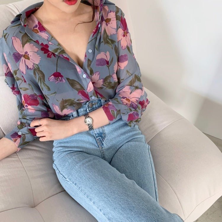 Thin Slim Simple Western Style Long - Sleeved Shirt Women - PratSN