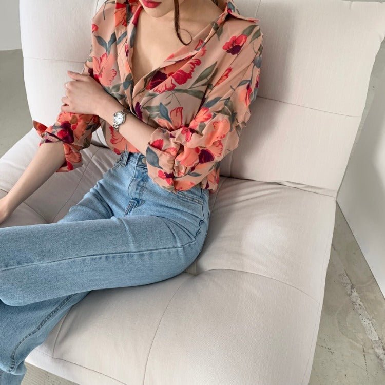 Thin Slim Simple Western Style Long - Sleeved Shirt Women - PratSN