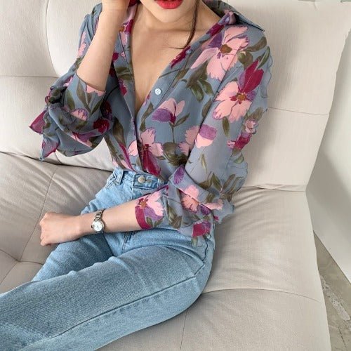 Thin Slim Simple Western Style Long - Sleeved Shirt Women - PratSN
