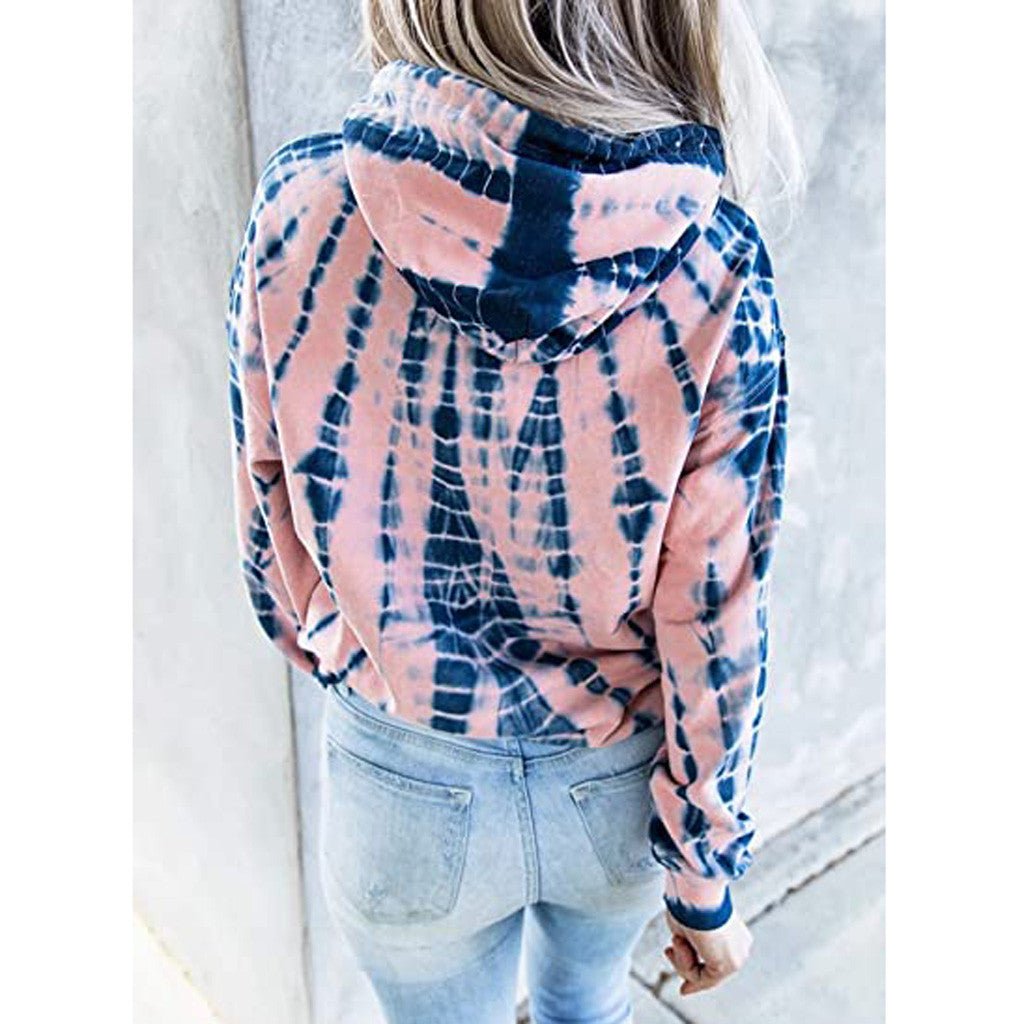 Tie - dye Printed Hooded Long - sleeved Sweatshirt - PratSN