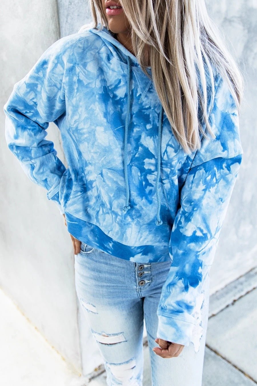 Tie - dye Printed Hooded Long - sleeved Sweatshirt - PratSN