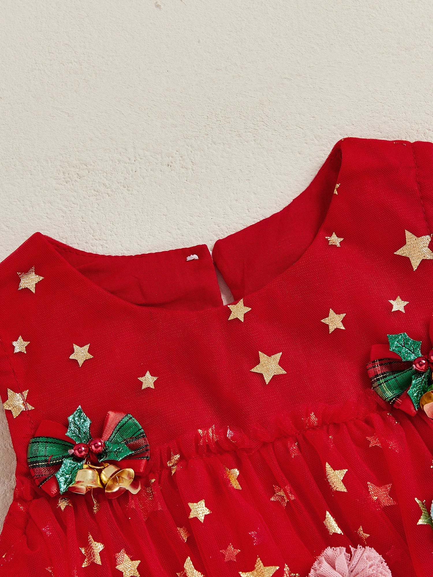 Toddler Baby Girl Christmas Dress Outfit Sleeveless Shiny Stars Tank Dress Layered Tulle Mesh Dresses Xmas - PratSN