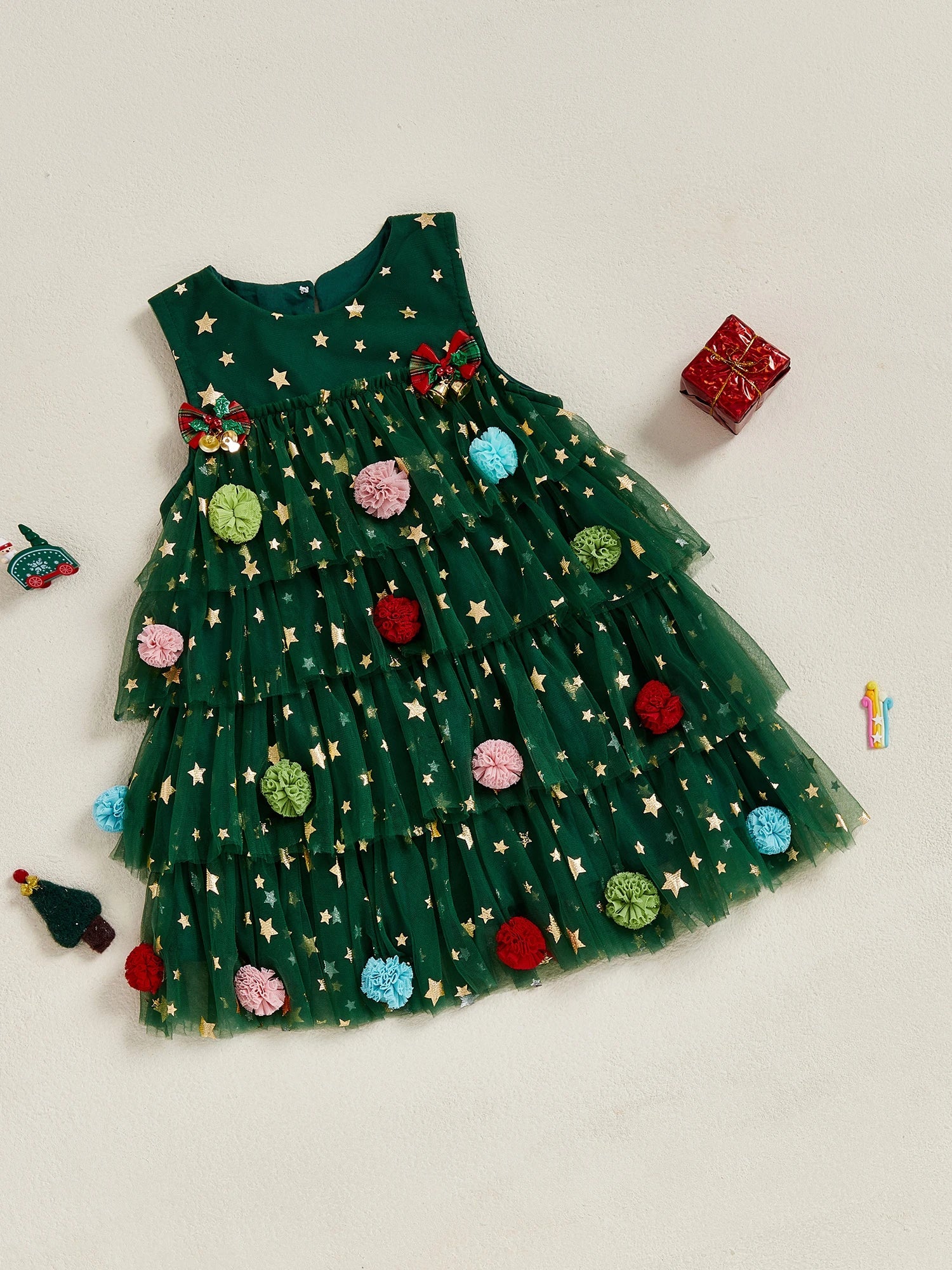Toddler Baby Girl Christmas Dress Outfit Sleeveless Shiny Stars Tank Dress Layered Tulle Mesh Dresses Xmas - PratSN