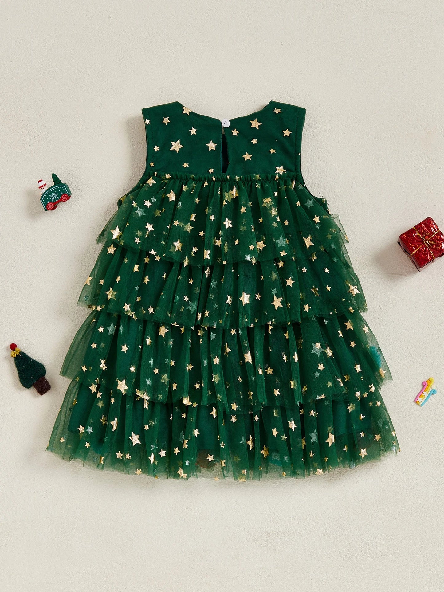 Toddler Baby Girl Christmas Dress Outfit Sleeveless Shiny Stars Tank Dress Layered Tulle Mesh Dresses Xmas - PratSN