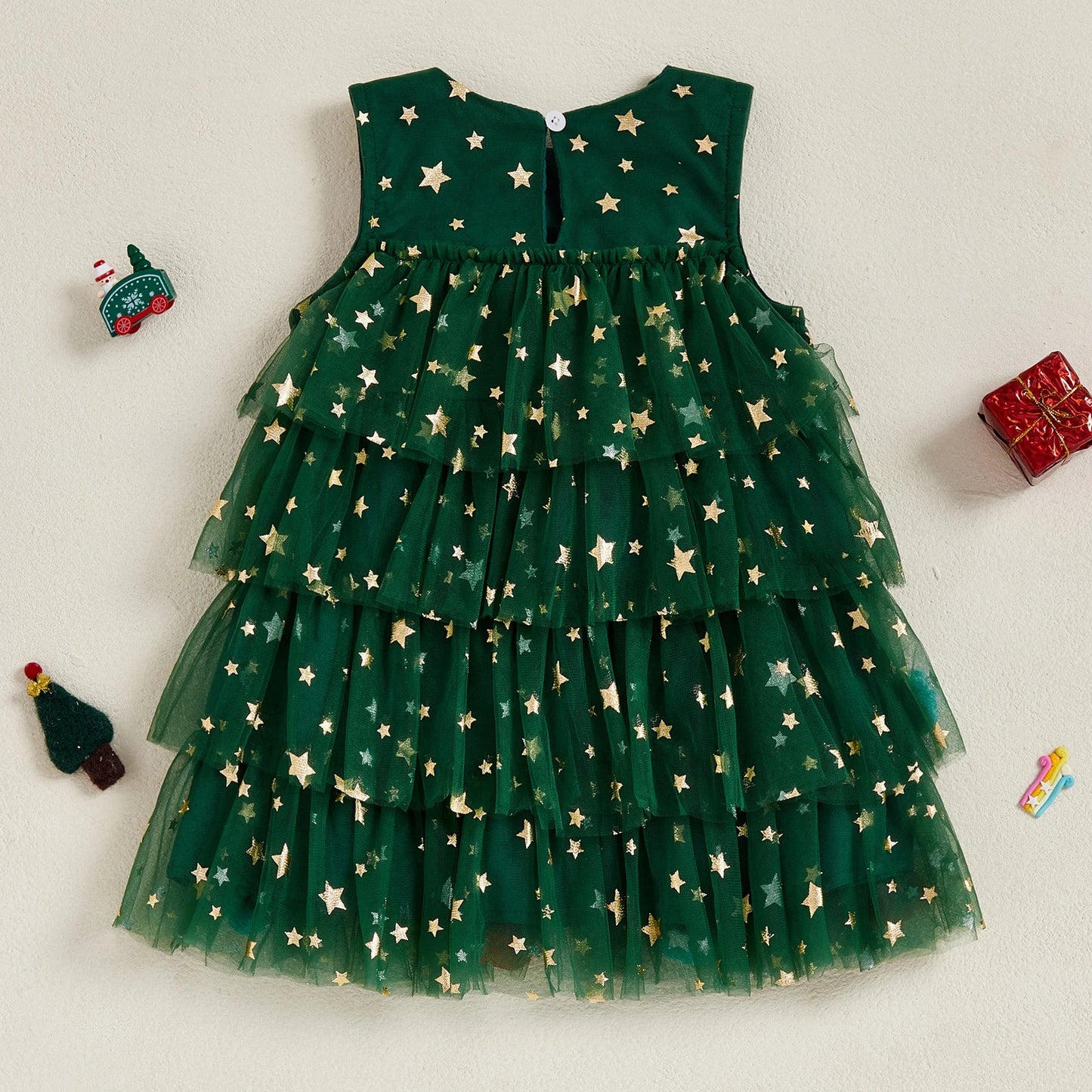 Toddler Baby Girl Christmas Dress Outfit Sleeveless Shiny Stars Tank Dress Layered Tulle Mesh Dresses Xmas - PratSN