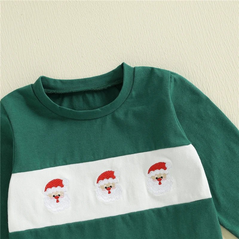 Toddler Baby Girls Boys Christmas Outfit Xmas Embroidery Crew Neck Long Sleeve Pullover Tops and Plaid Pants 2 Pcs Set - PratSN