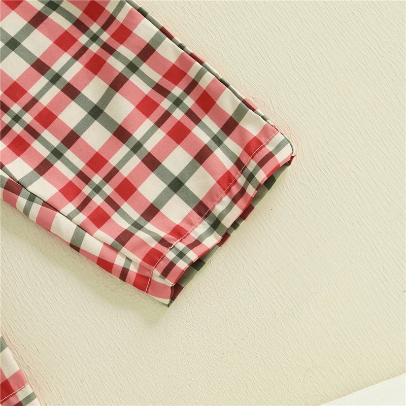 Toddler Baby Girls Boys Christmas Outfit Xmas Embroidery Crew Neck Long Sleeve Pullover Tops and Plaid Pants 2 Pcs Set - PratSN