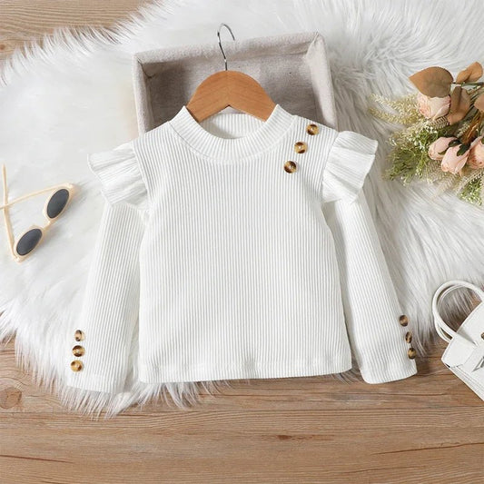 Toddler Girl 2 Piece Outfit Ruffles Long Sleeve Shirt and Plaid Shorts Skirt for Toddler Fall Clothes - PratSN