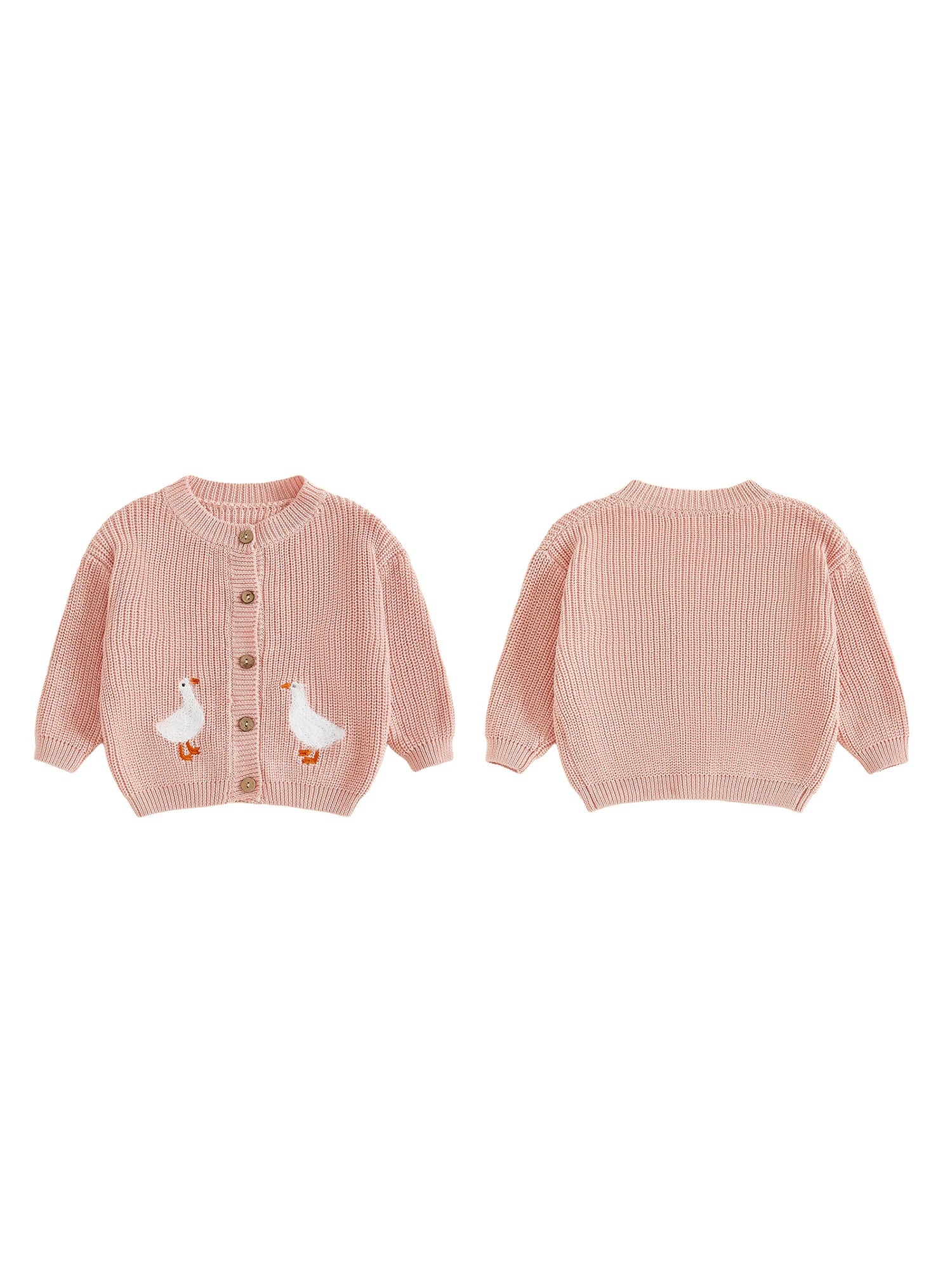 Toddler Girl Knit Sweater Long Sleeve Round Neck Goose Embroidery Button Down Cardigan Kid Tops - PratSN