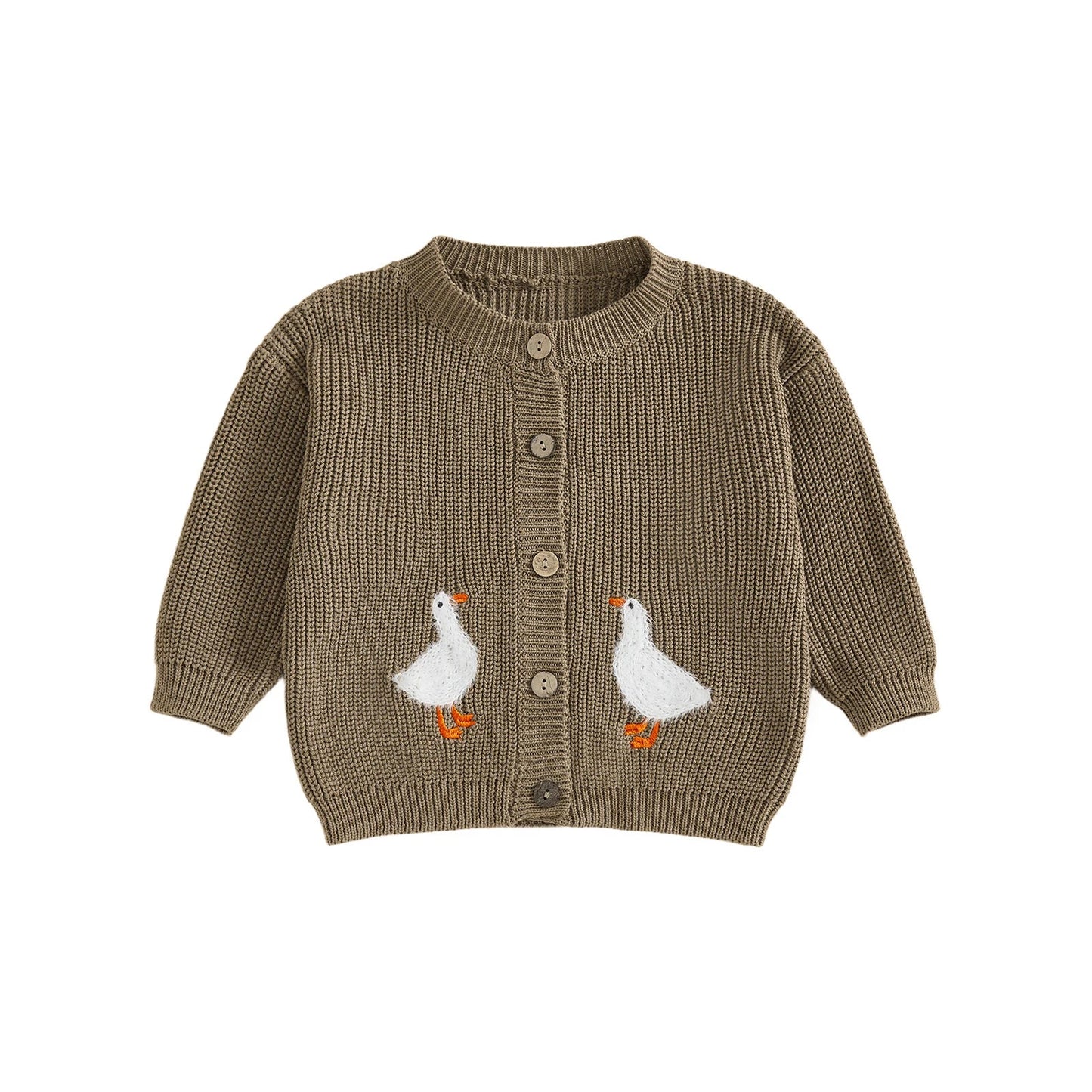 Toddler Girl Knit Sweater Long Sleeve Round Neck Goose Embroidery Button Down Cardigan Kid Tops - PratSN