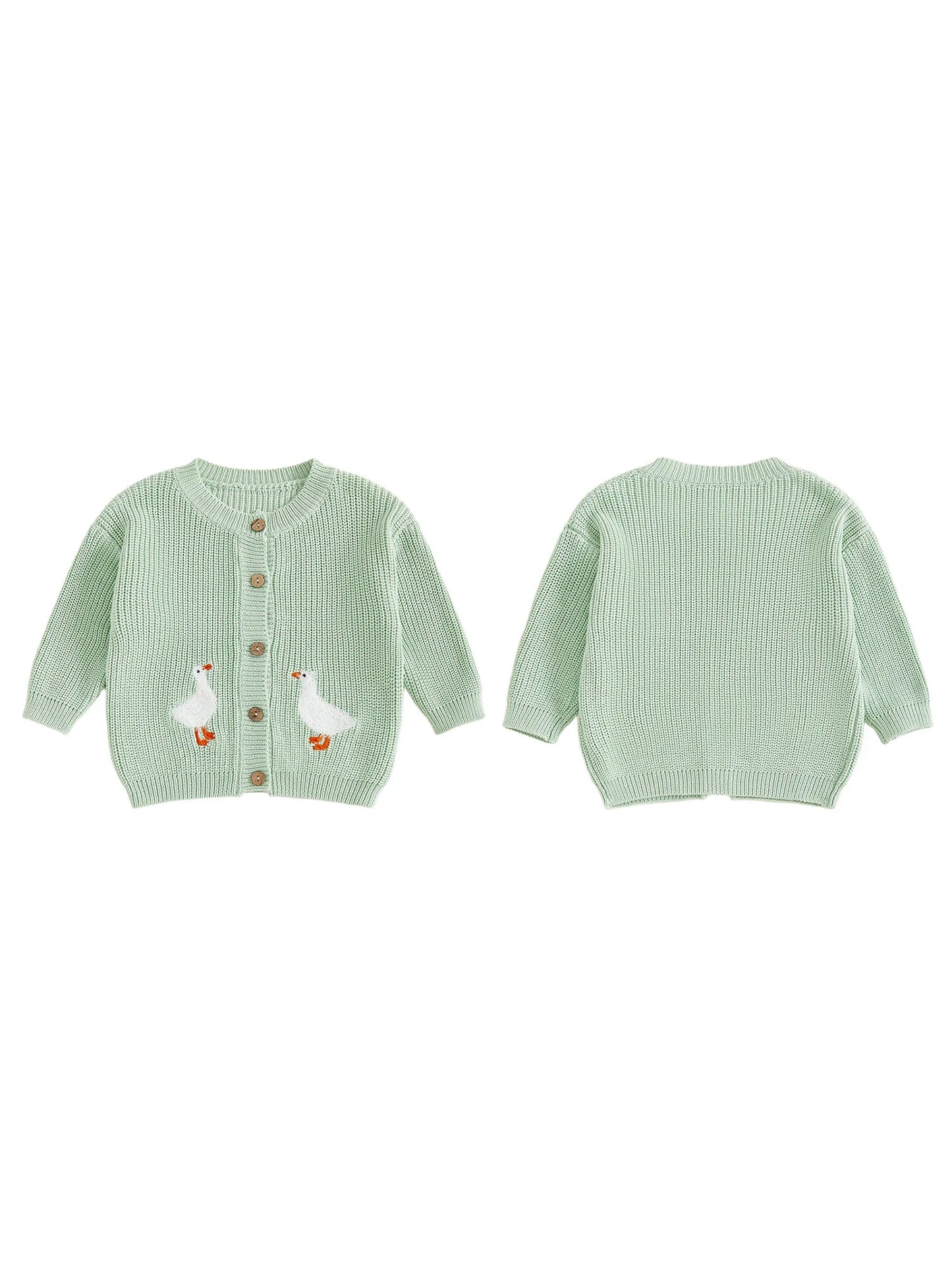 Toddler Girl Knit Sweater Long Sleeve Round Neck Goose Embroidery Button Down Cardigan Kid Tops - PratSN
