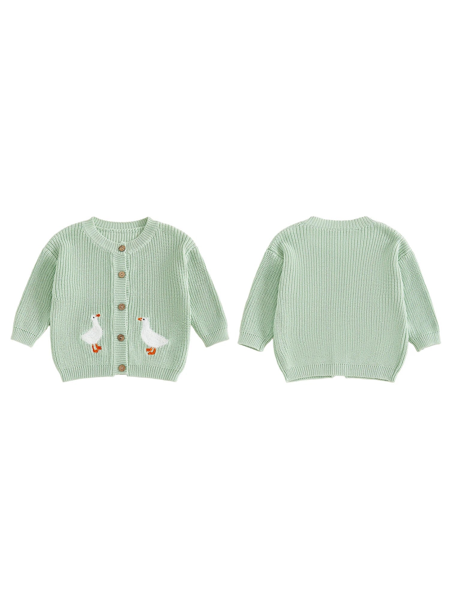 Toddler Girl Knit Sweater Long Sleeve Round Neck Goose Embroidery Button Down Cardigan Kid Tops - PratSN