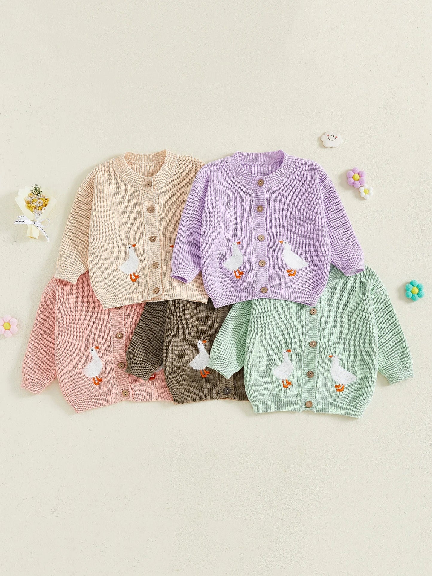 Toddler Girl Knit Sweater Long Sleeve Round Neck Goose Embroidery Button Down Cardigan Kid Tops - PratSN
