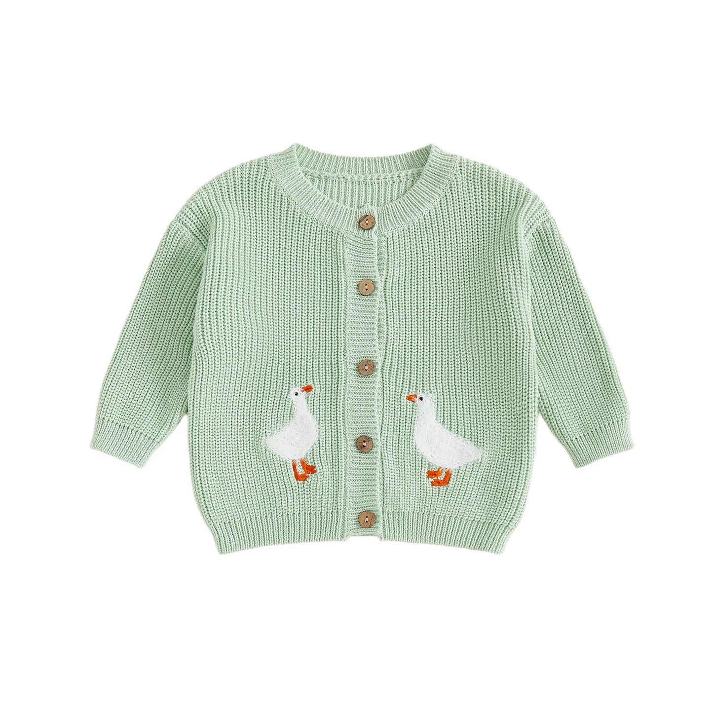 Toddler Girl Knit Sweater Long Sleeve Round Neck Goose Embroidery Button Down Cardigan Kid Tops - PratSN