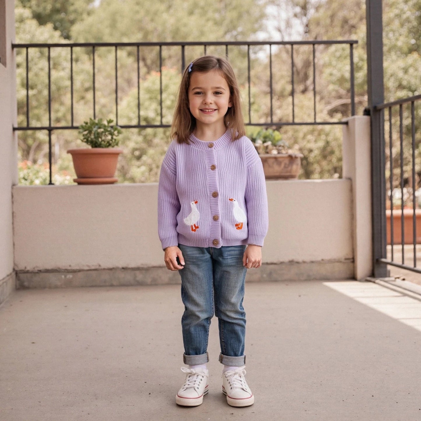 Toddler Girl Knit Sweater Long Sleeve Round Neck Goose Embroidery Button Down Cardigan Kid Tops - PratSN