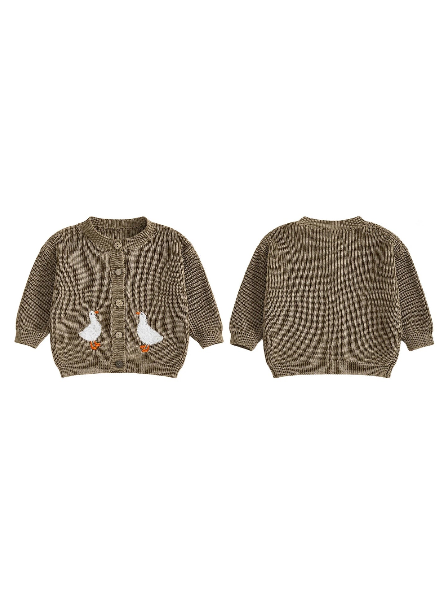 Toddler Girl Knit Sweater Long Sleeve Round Neck Goose Embroidery Button Down Cardigan Kid Tops - PratSN