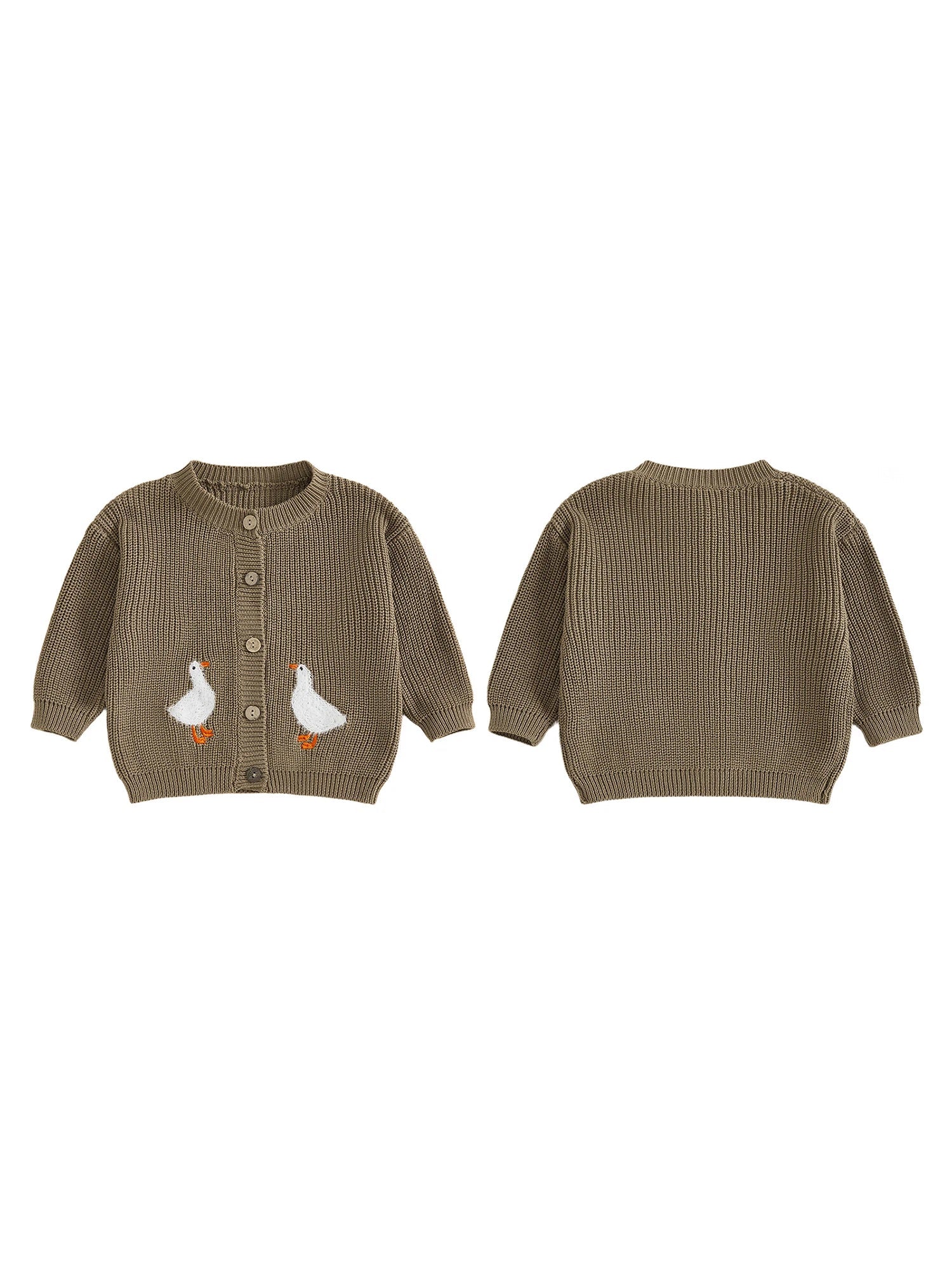 Toddler Girl Knit Sweater Long Sleeve Round Neck Goose Embroidery Button Down Cardigan Kid Tops - PratSN