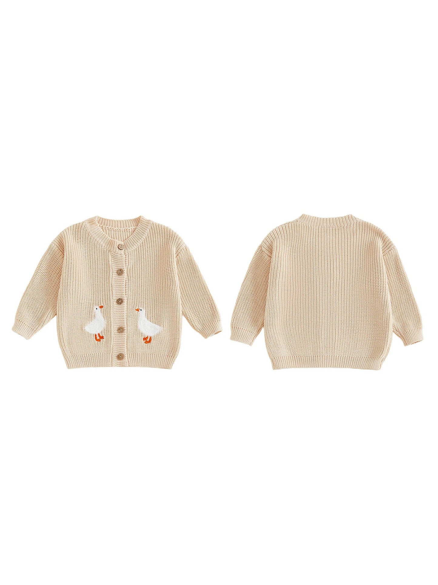Toddler Girl Knit Sweater Long Sleeve Round Neck Goose Embroidery Button Down Cardigan Kid Tops - PratSN