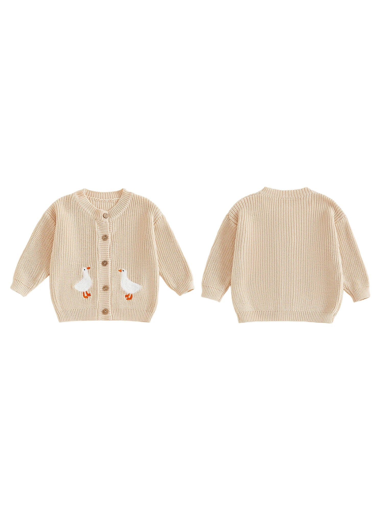 Toddler Girl Knit Sweater Long Sleeve Round Neck Goose Embroidery Button Down Cardigan Kid Tops - PratSN