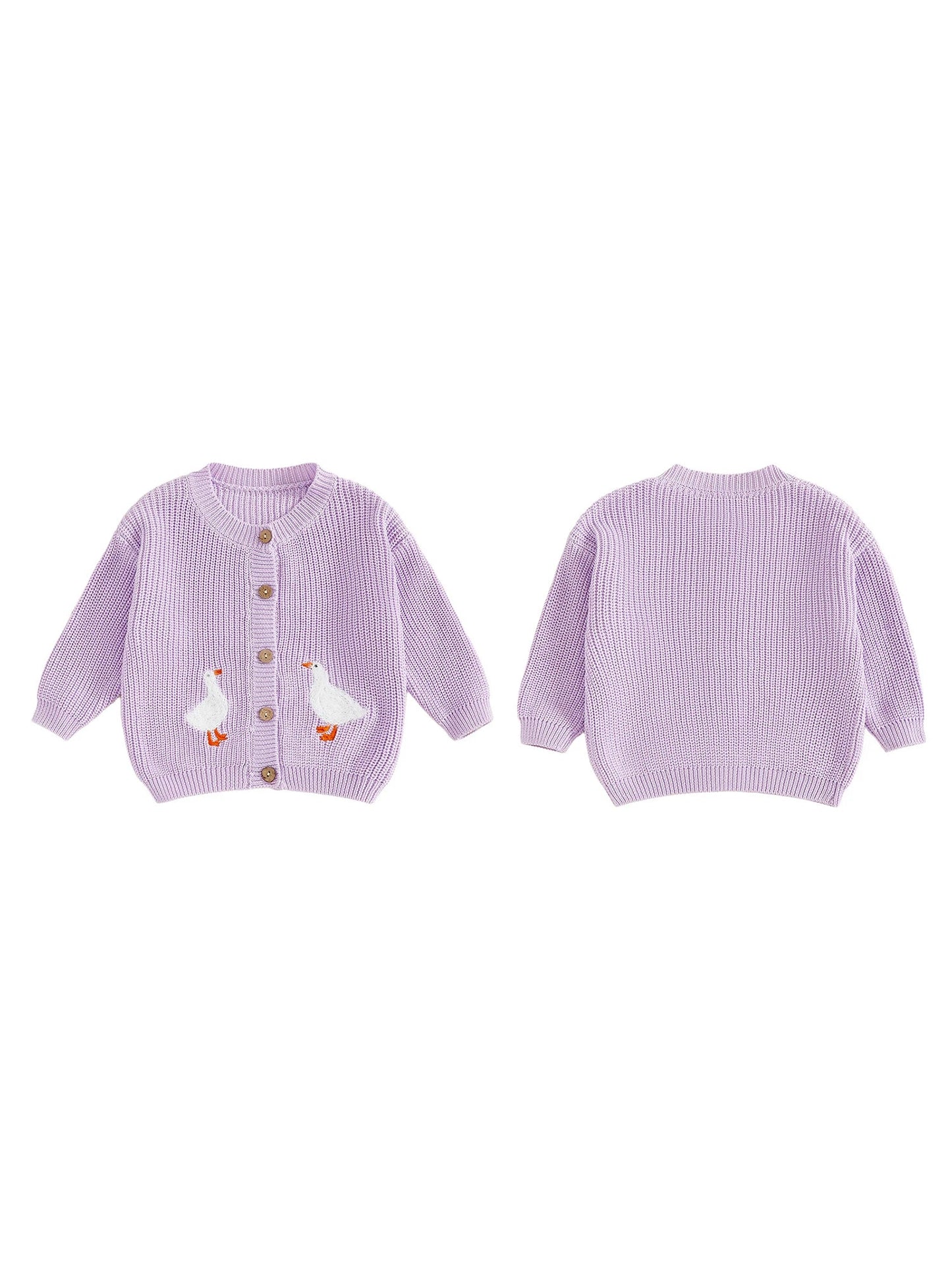 Toddler Girl Knit Sweater Long Sleeve Round Neck Goose Embroidery Button Down Cardigan Kid Tops - PratSN