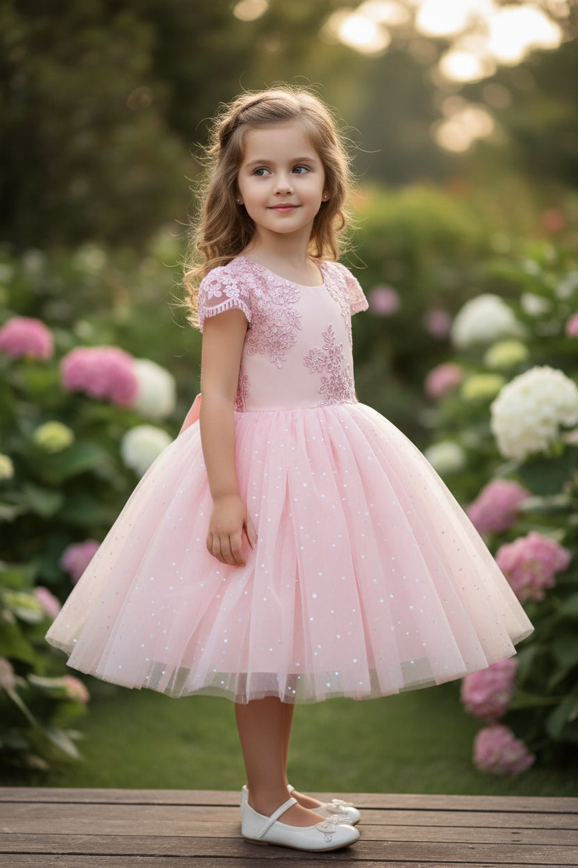 Toddler Girls 1st Birthday Party Dresses Cute Bow Kids Princess Lace Tulle Short Dress Flower Girls Dresses for Wedding 1 - 5 Year - PratSN