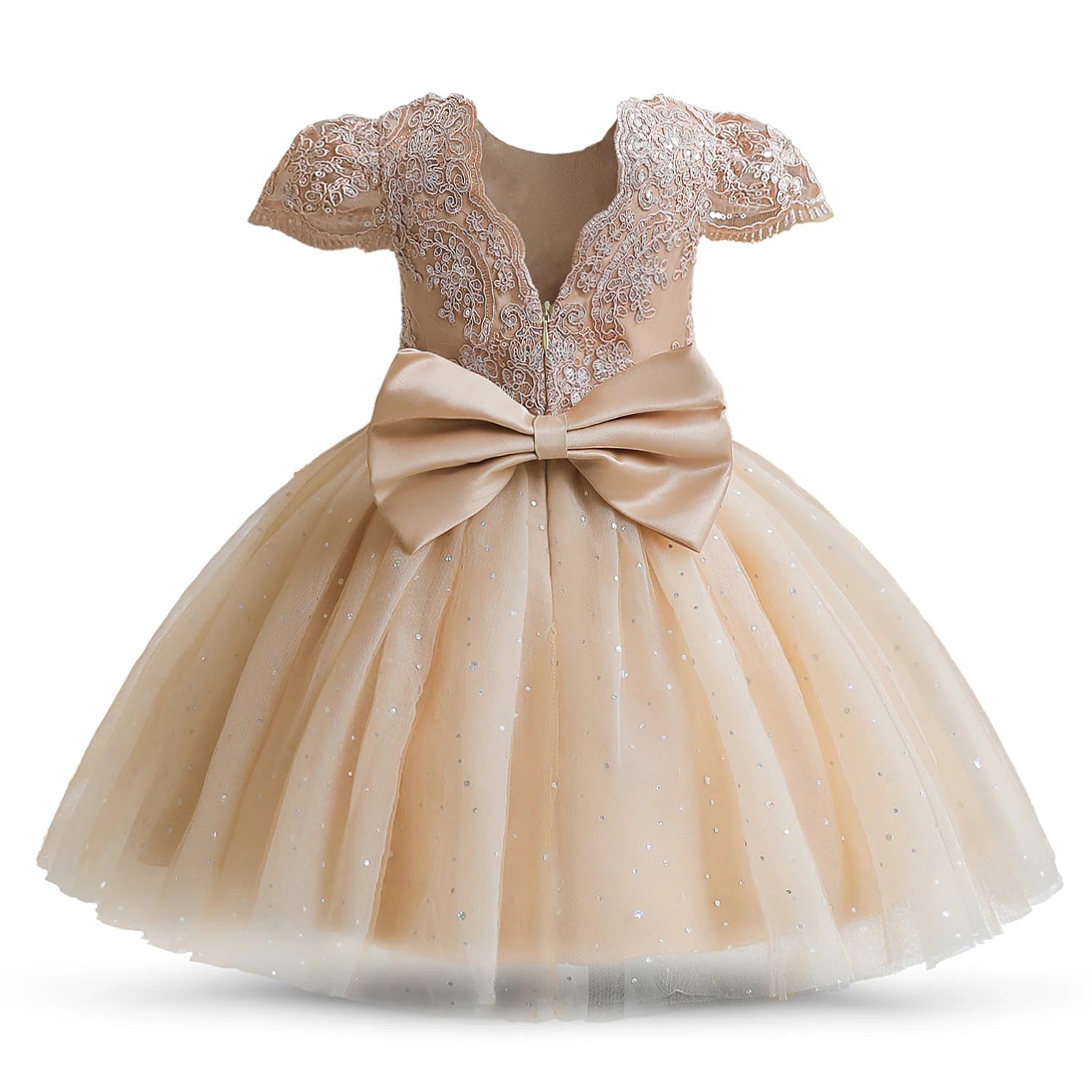 Toddler Girls 1st Birthday Party Dresses Cute Bow Kids Princess Lace Tulle Short Dress Flower Girls Dresses for Wedding 1 - 5 Year - PratSN