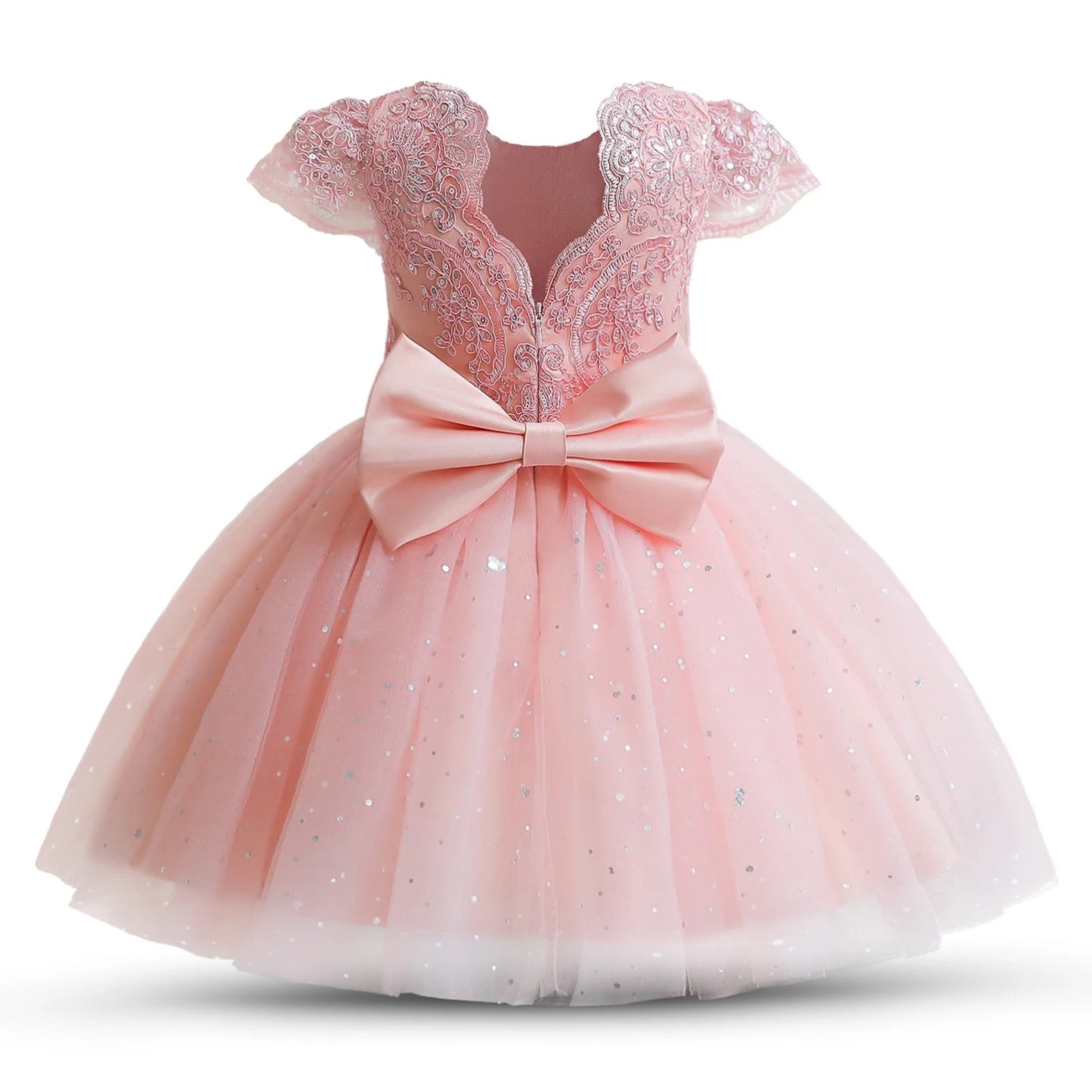 Toddler Girls 1st Birthday Party Dresses Cute Bow Kids Princess Lace Tulle Short Dress Flower Girls Dresses for Wedding 1 - 5 Year - PratSN
